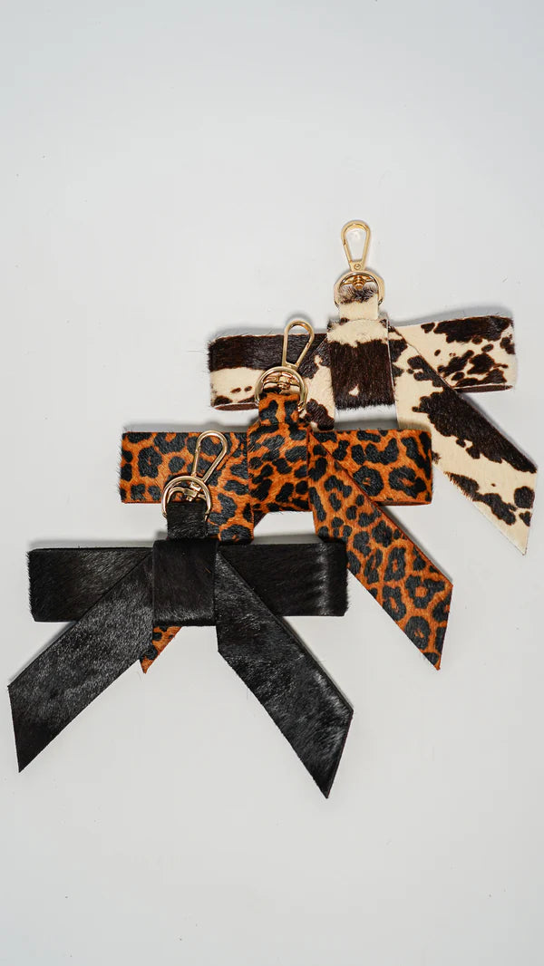 Cow Print Leather Suede Bow Bag Charm