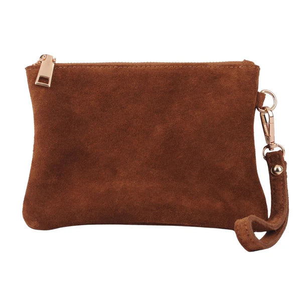 Caramel Leather Suede Wristlet