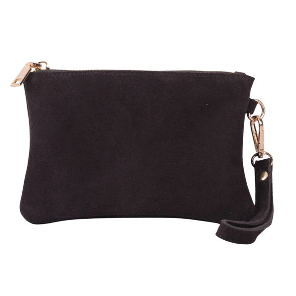 Chocolate Leather Suede Wristlet