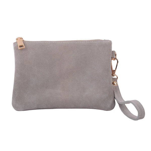 Gray Leather Suede Wristlet