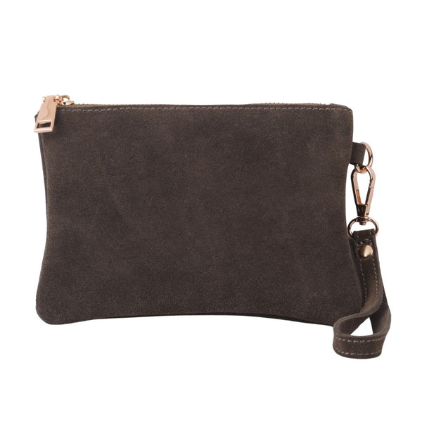 Olive Leather Suede Wristlet