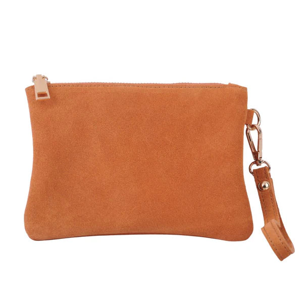 Cognac Leather Suede Wristlet