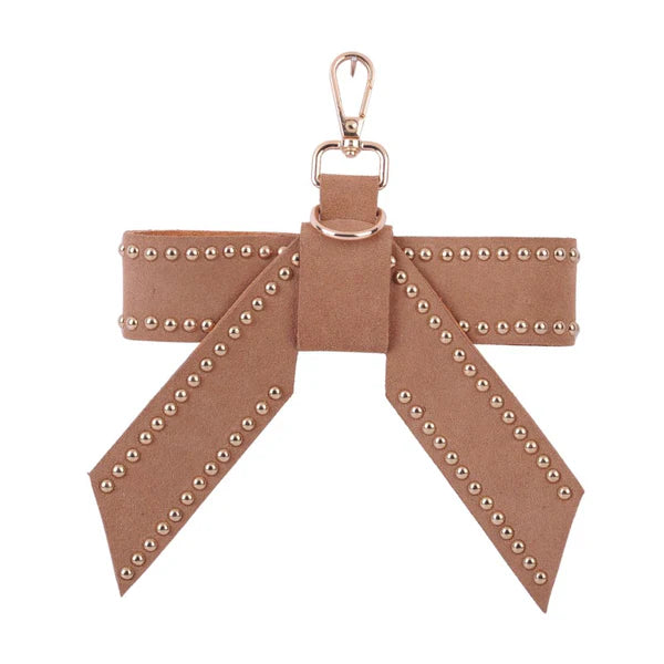 Camel Leather Suede Bow Bag Charm