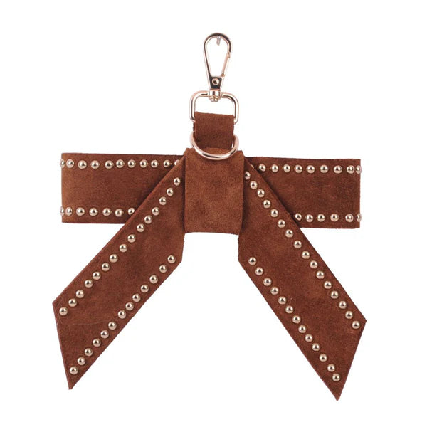 Caramel Leather Suede Bow Bag Charm