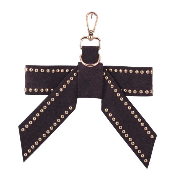 Chocolate Leather Suede Bow Bag Charm