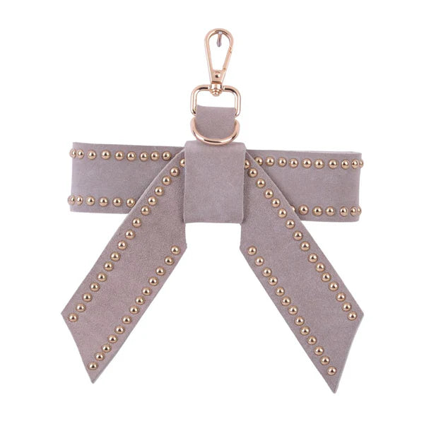 Gray Leather Suede Bow Bag Charm