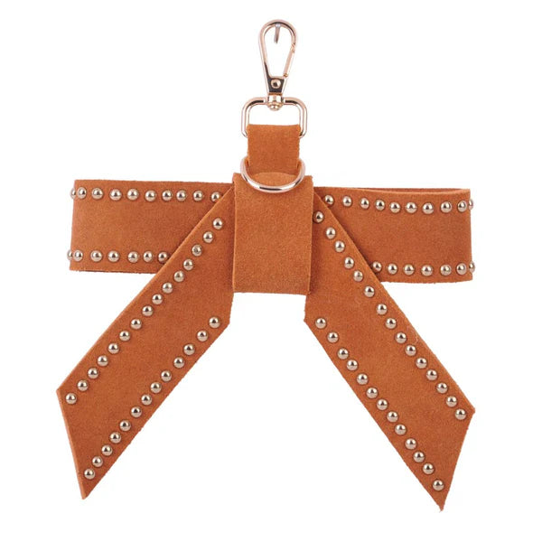 Cognac Leather Suede Bow Bag Charm
