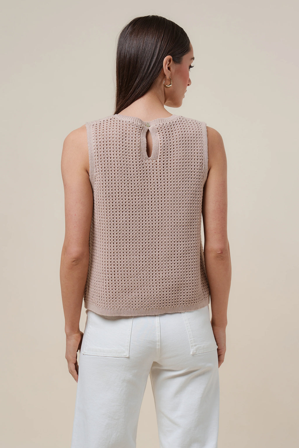 Taupe Shell Embellished Crochet Tank
