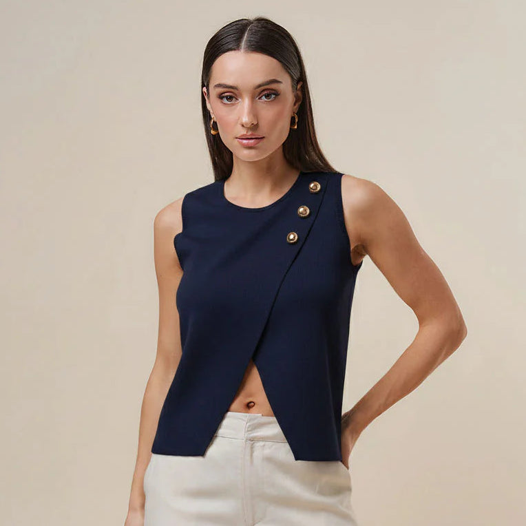 Navy Crossover Knit Top
