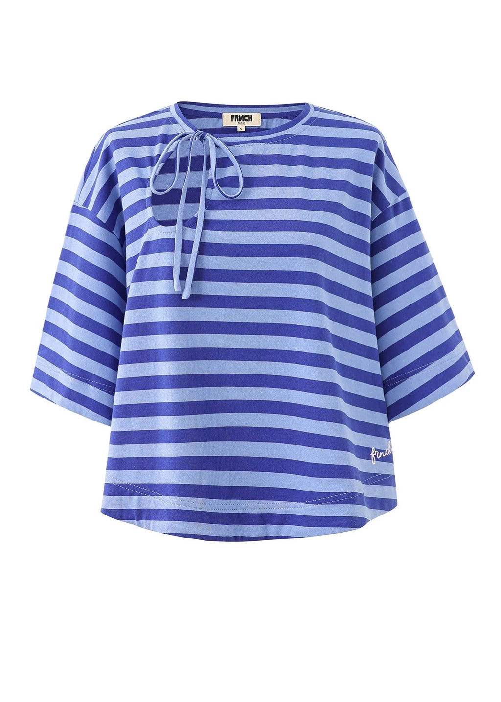 Blue Striped Tie-Neck Blouse