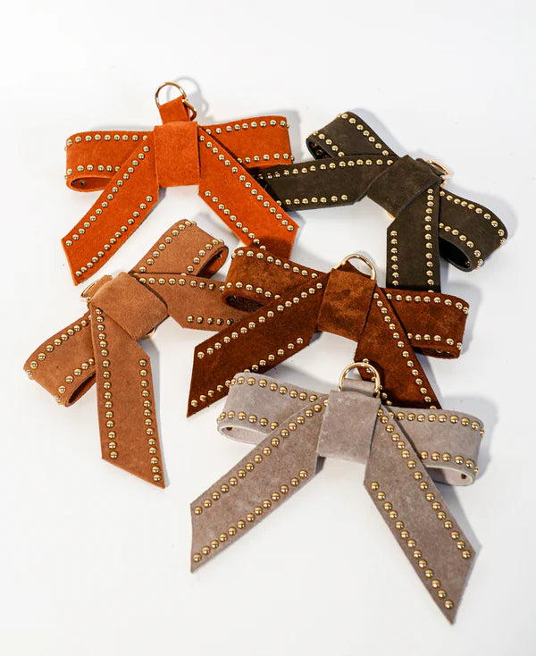 Caramel Leather Suede Bow Bag Charm
