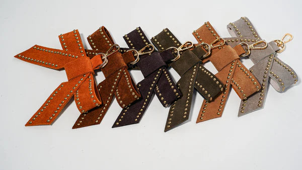 Caramel Leather Suede Bow Bag Charm
