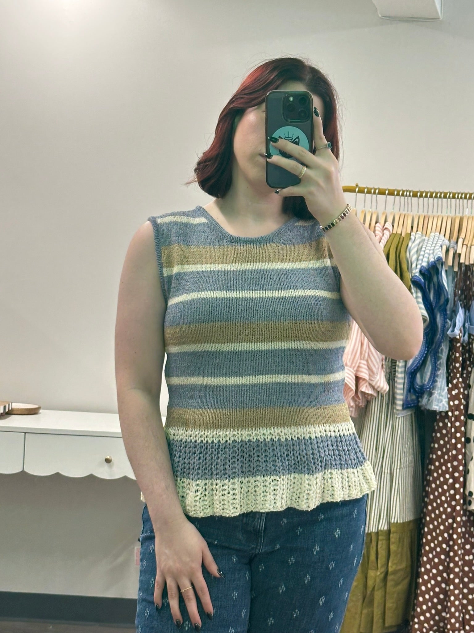Sand & Blue Knitted Tank Tee