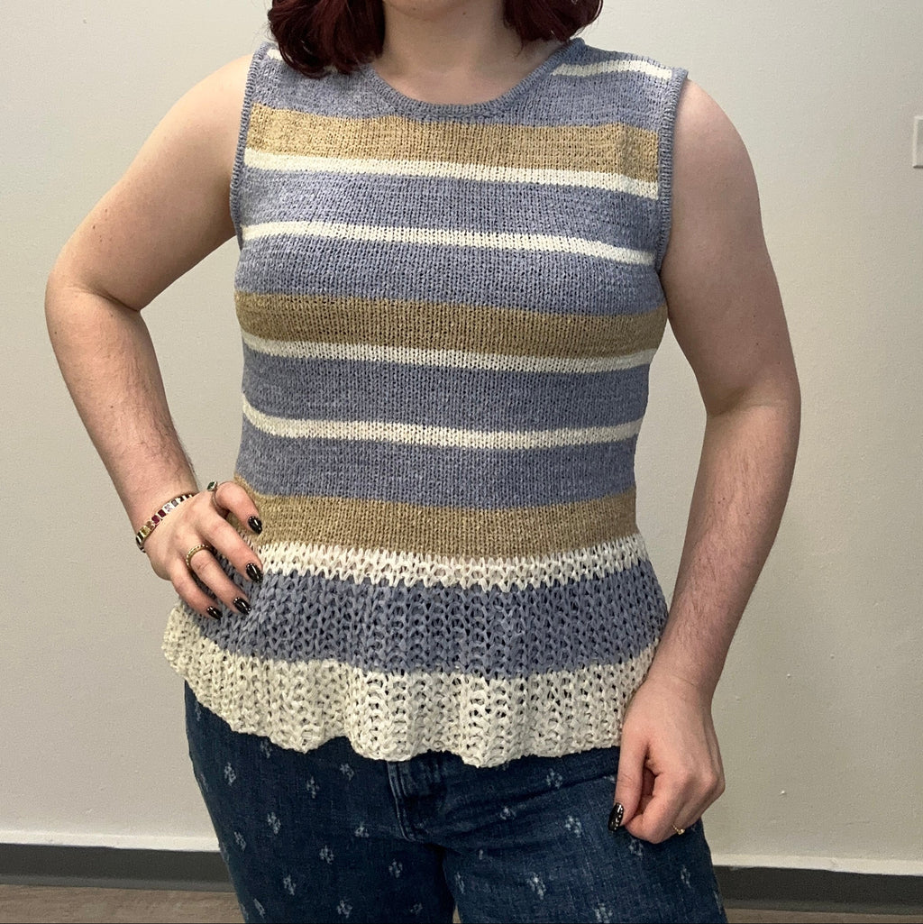 Sand & Blue Knitted Tank Tee