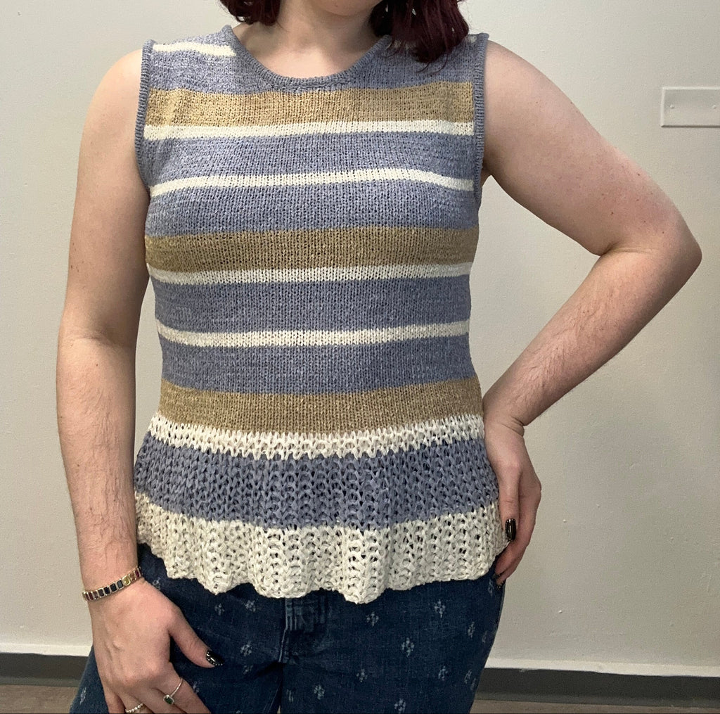 Sand & Blue Knitted Tank Tee