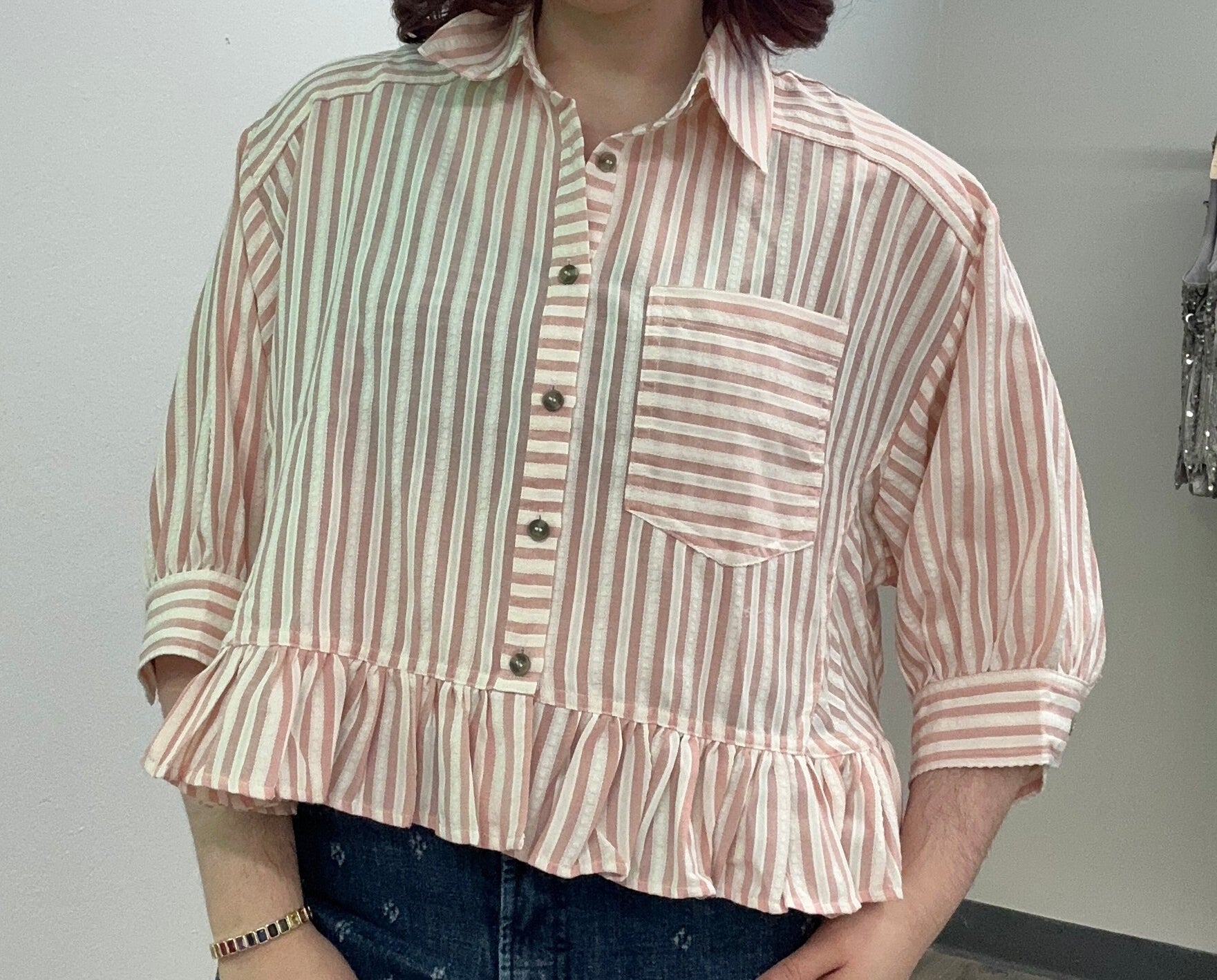 Pink Striped Flowy Button Shirt