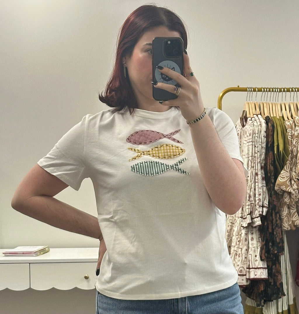 Gingham Fish Ivory Tee