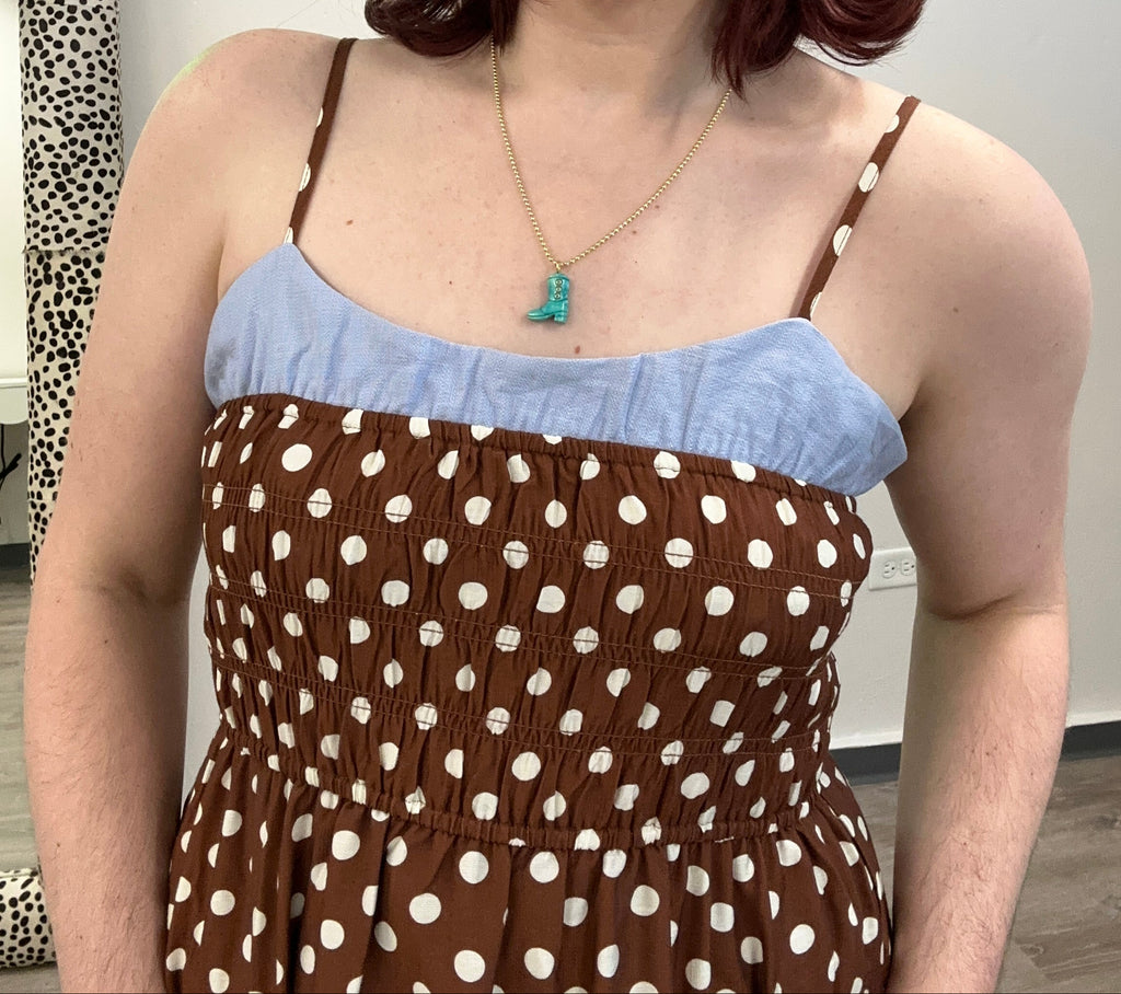 Brown Polka Dot Strapless Maxi Dress