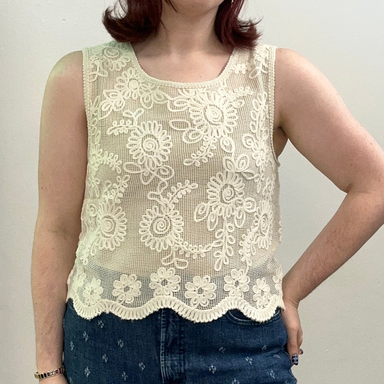 Cream Cotton Floral Lace Top