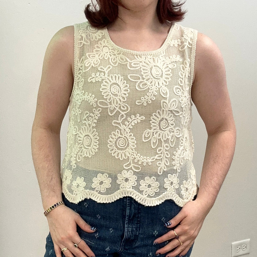 Cream Cotton Floral Lace Top