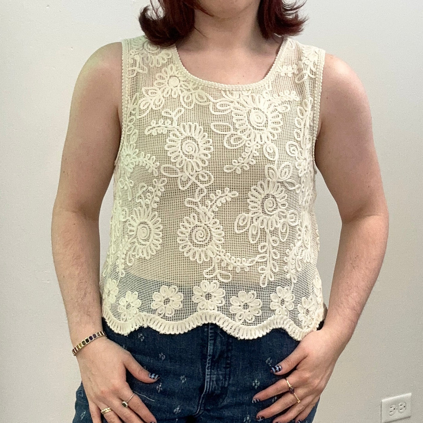 Cream Cotton Floral Lace Top