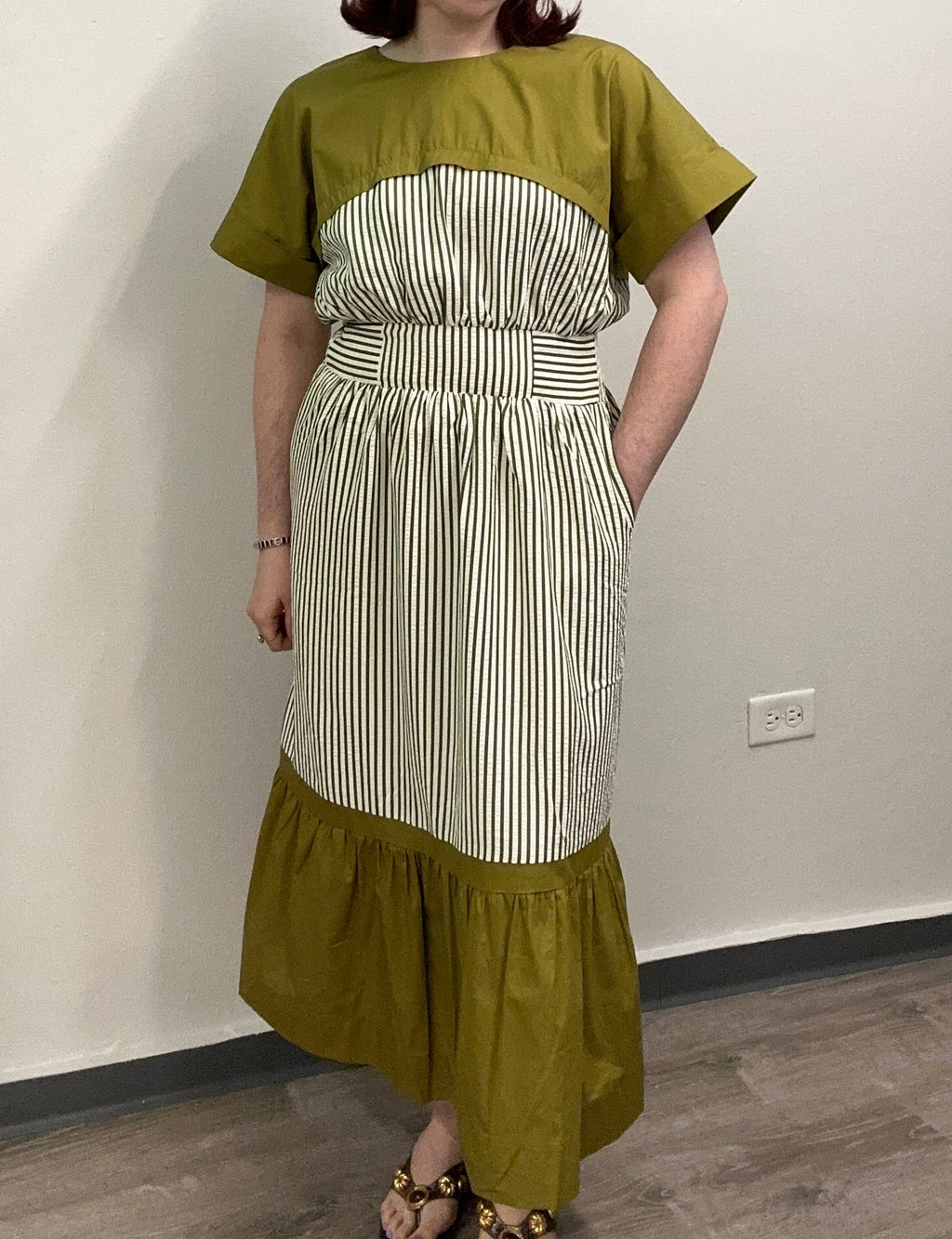 Olive Striped Midi Dress
