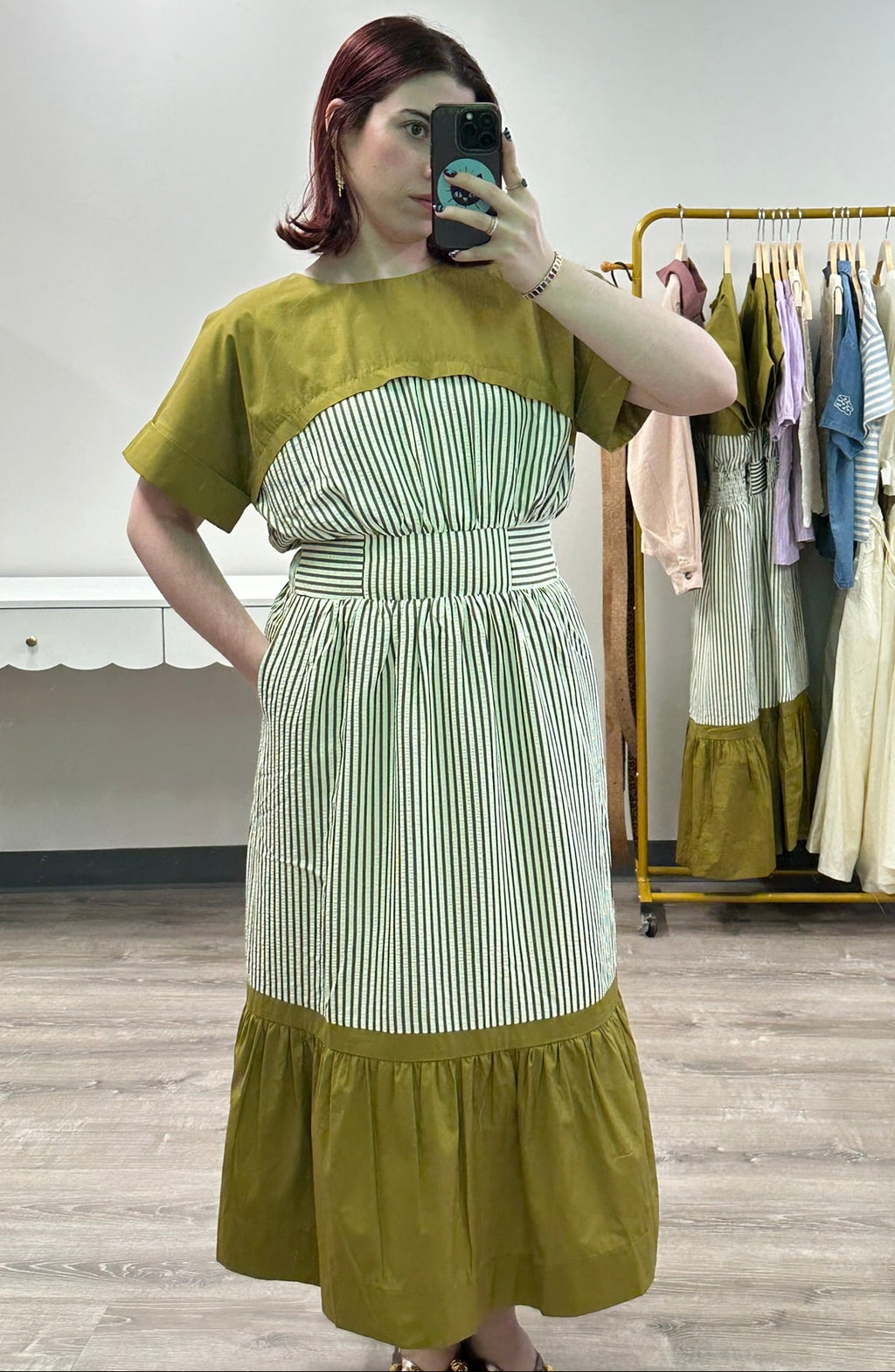 Olive Striped Midi Dress