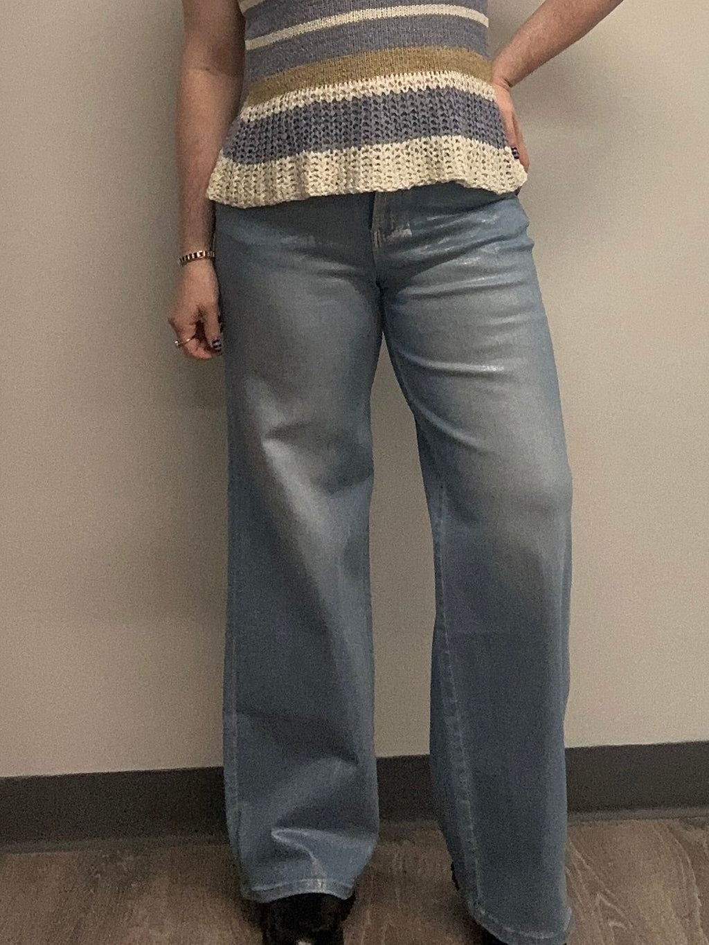 Silver High Rise Wide Leg Jeans