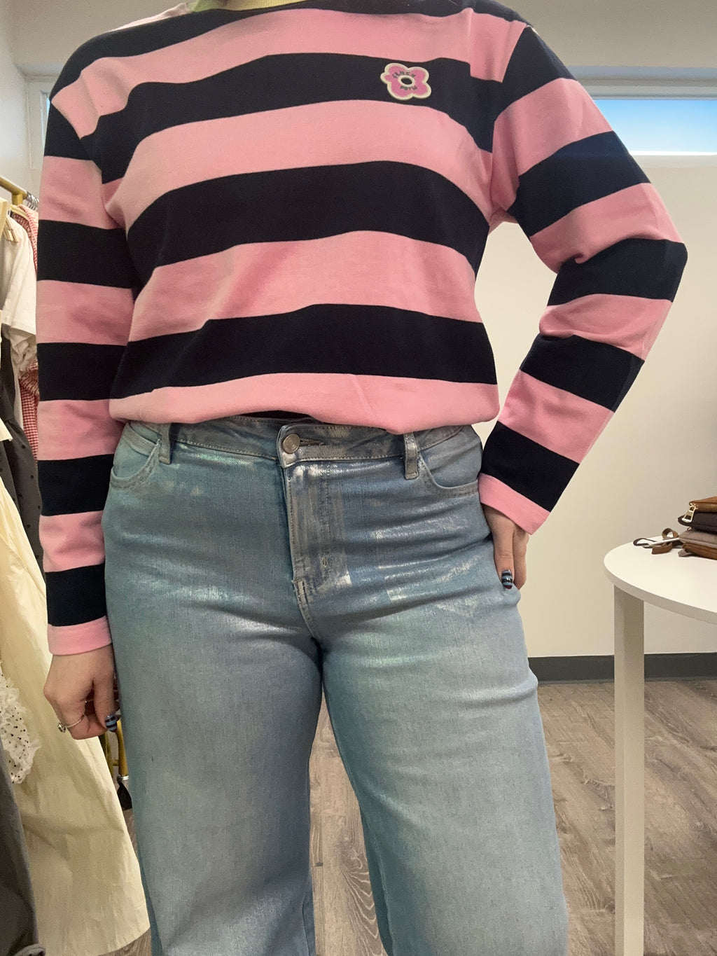 Silver High Rise Wide Leg Jeans
