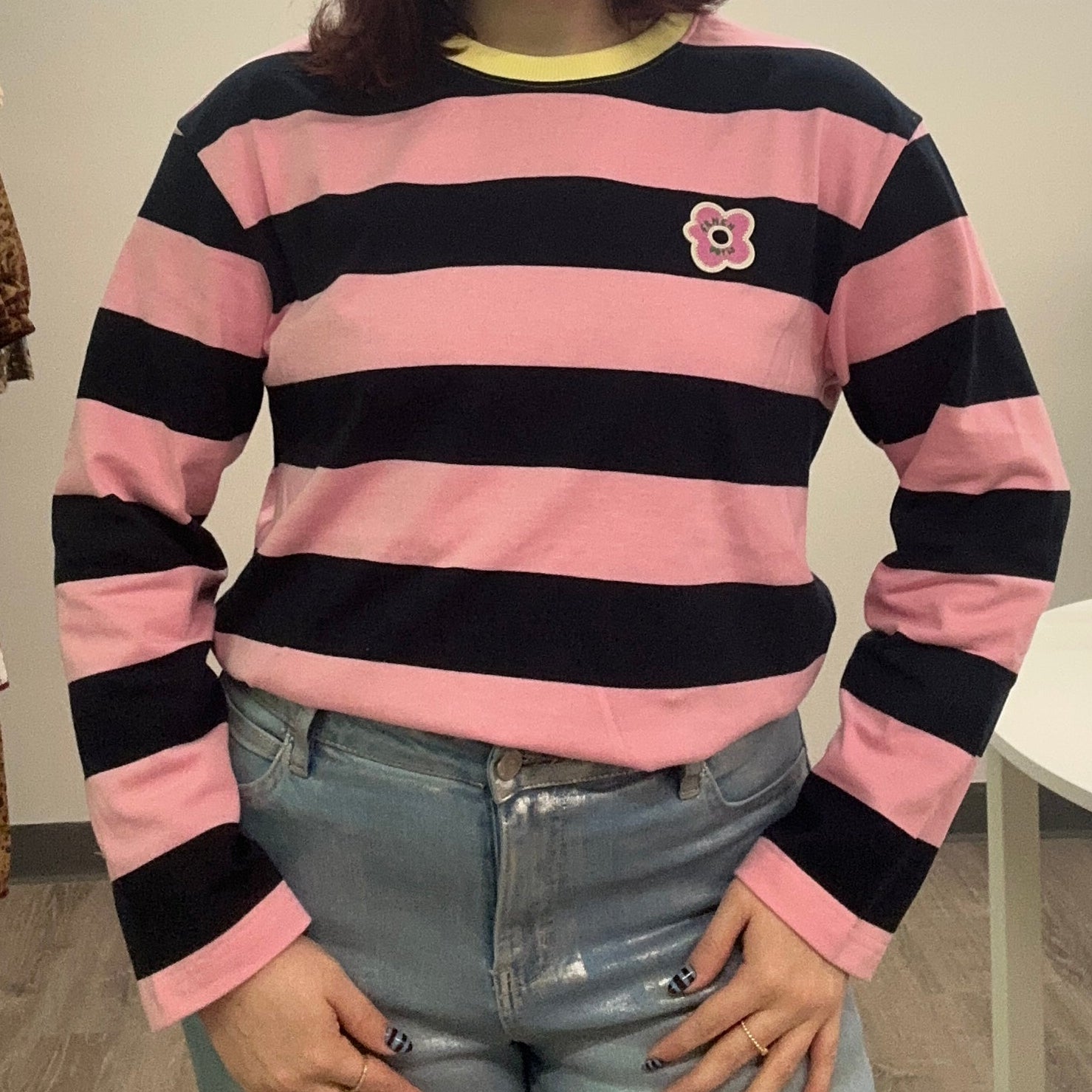 Pink & Navy Striped Sweater