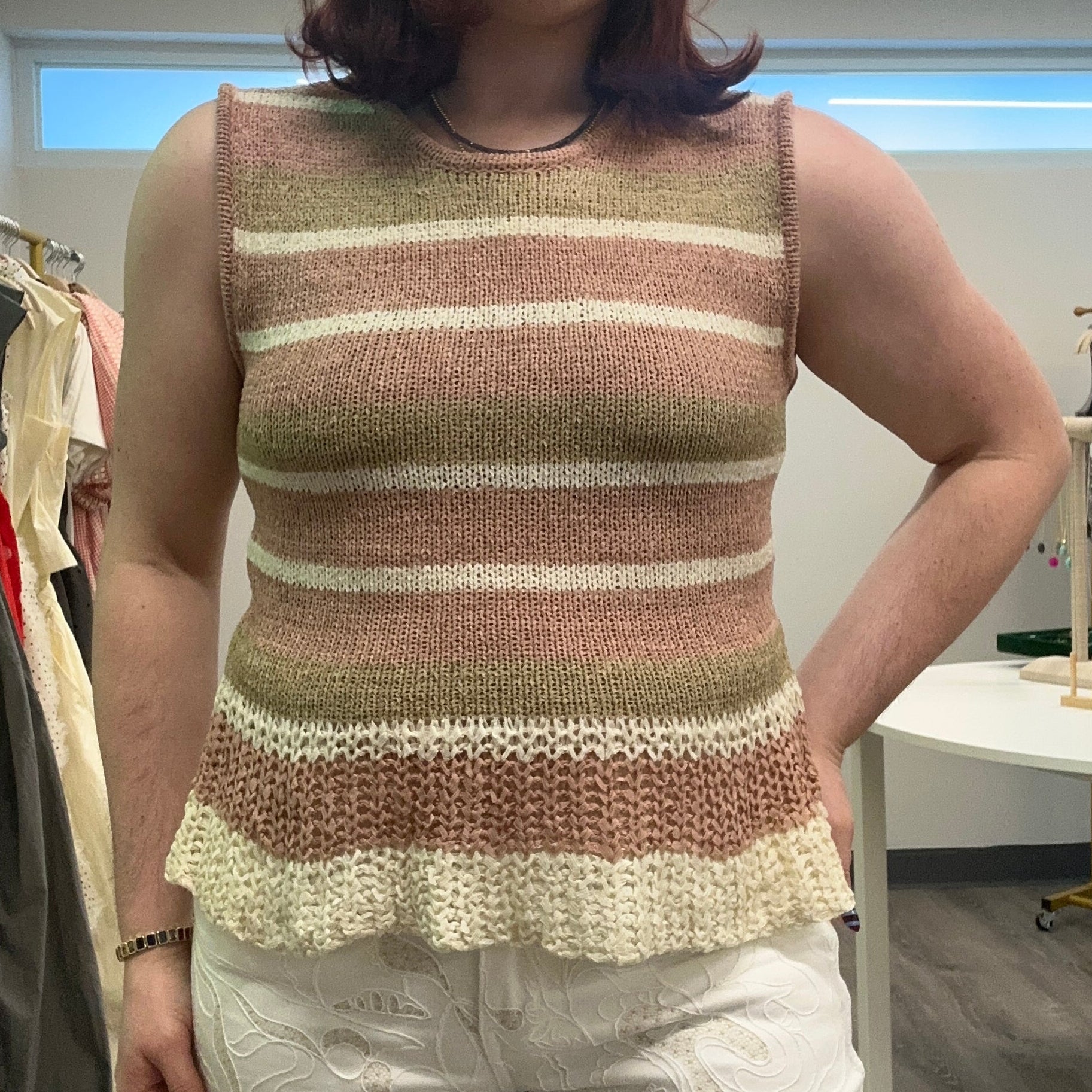 Sand & Pink Knitted Tank Tee