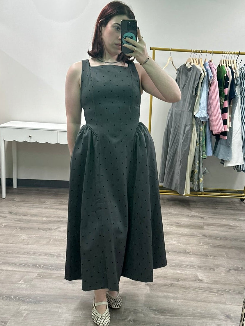 The Charcoal Polka Dot Midi Dress