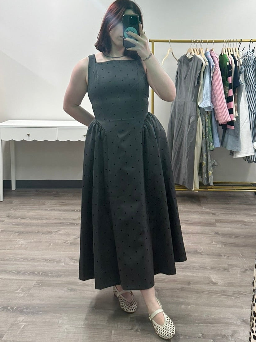 The Charcoal Polka Dot Midi Dress