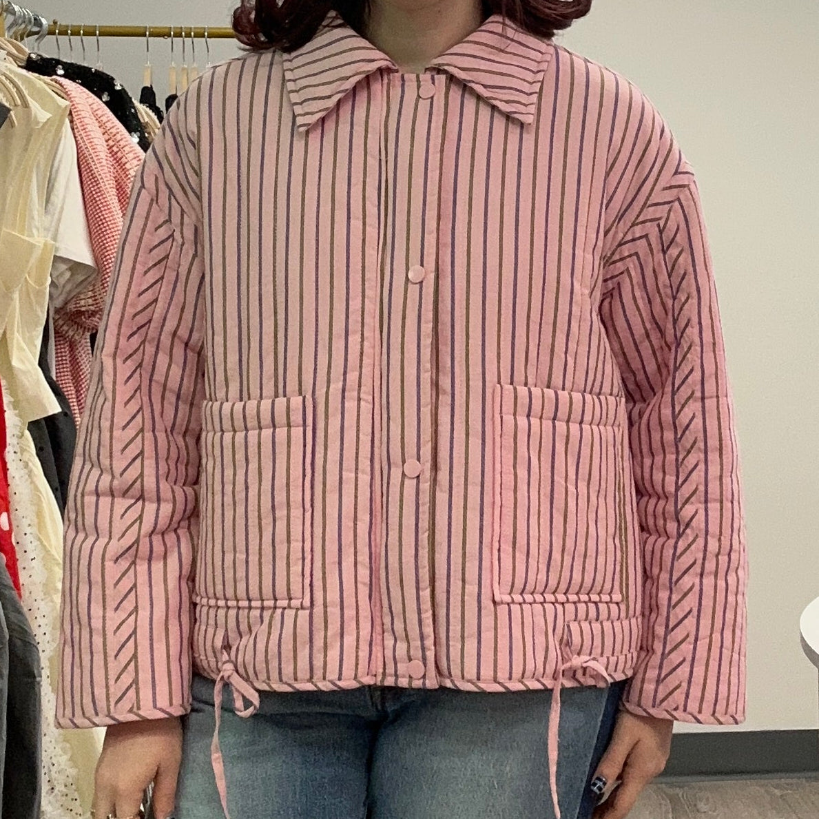 Pink Multi Striped Quilted Jacket