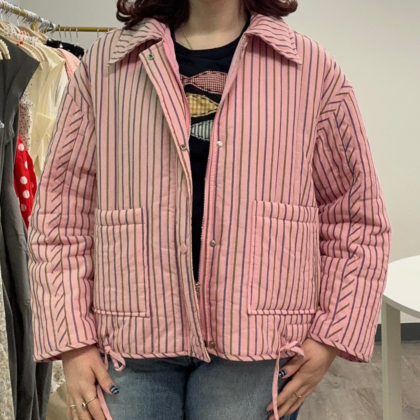 Pink Multi Striped Quilted Jacket