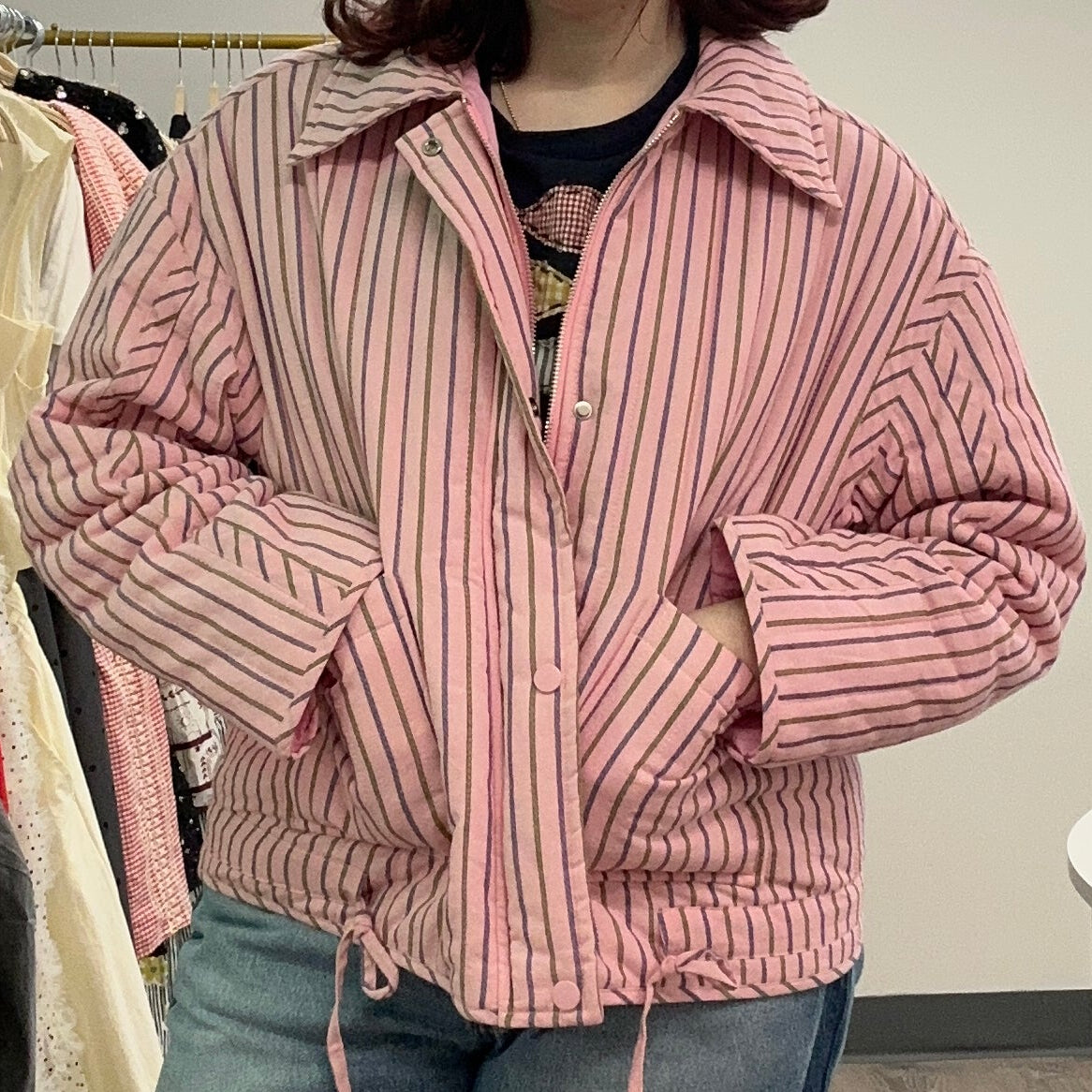 Pink Multi Striped Quilted Jacket
