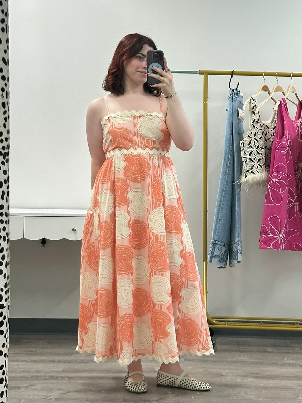 Coral Shell Midi Dress