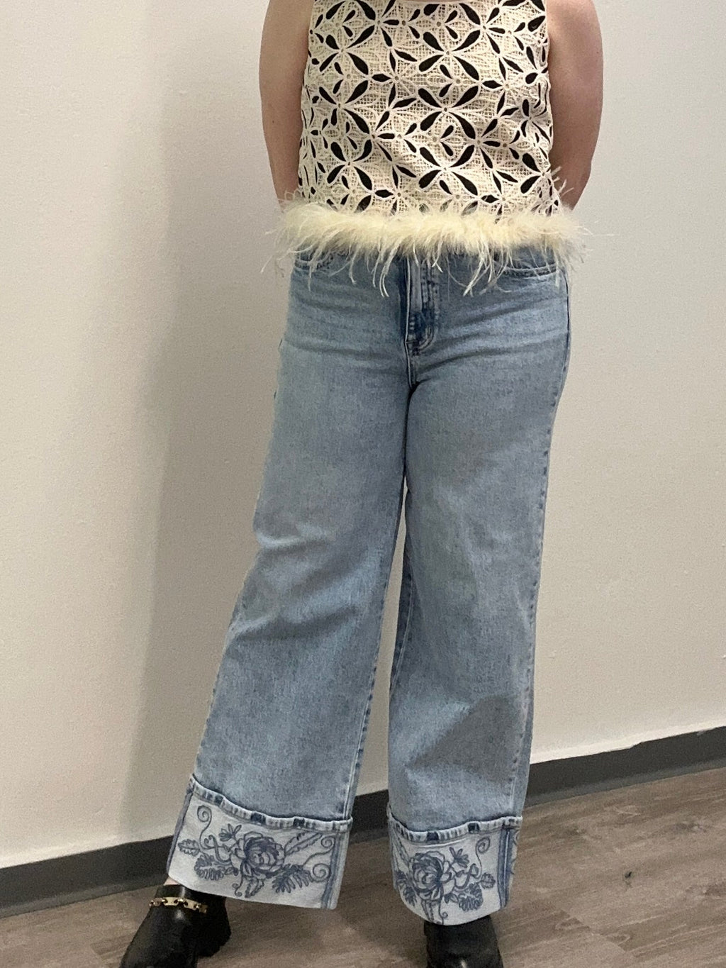 Floral Cuff Wide Leg Jean