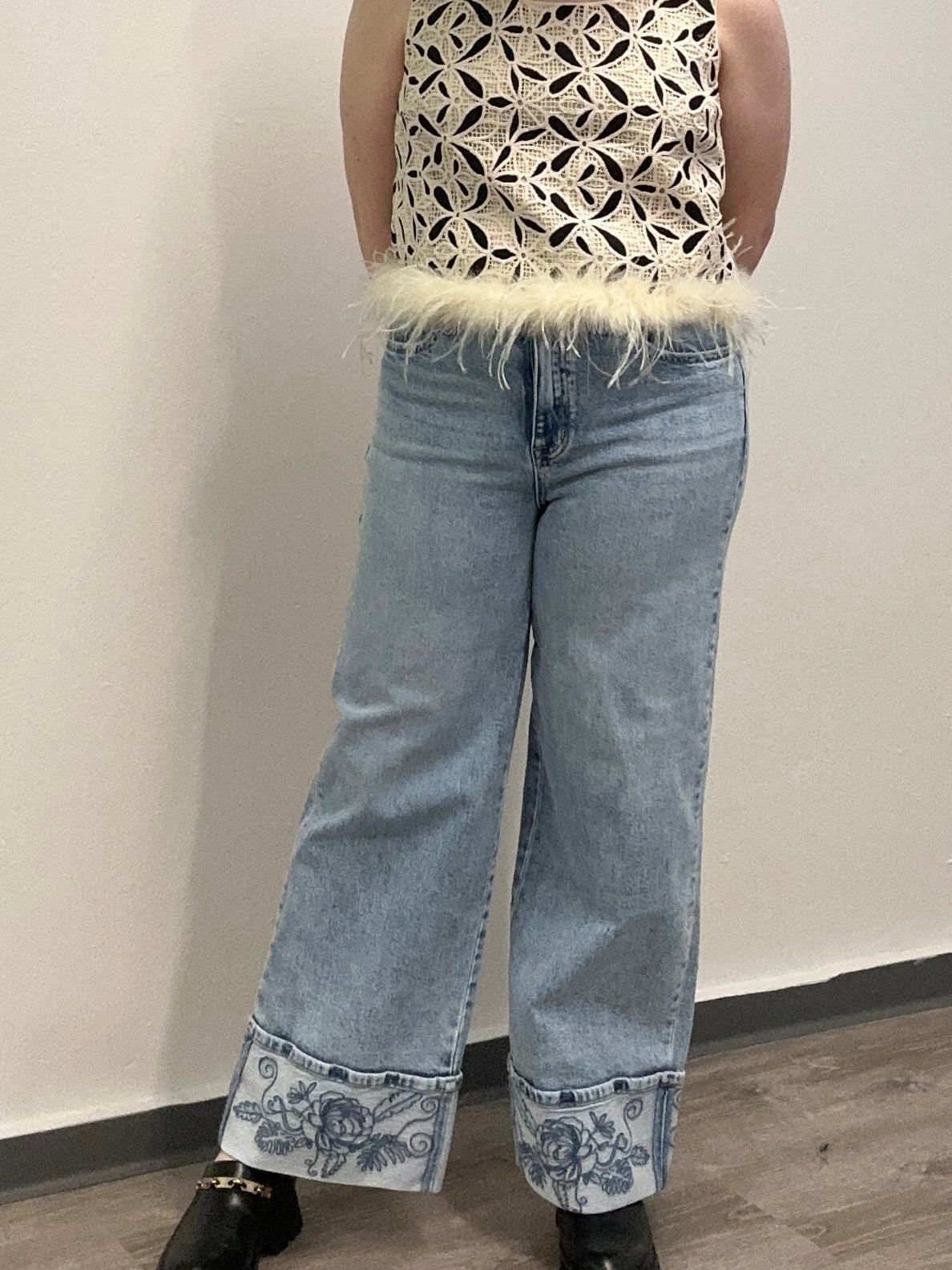 Floral Cuff Wide Leg Jean