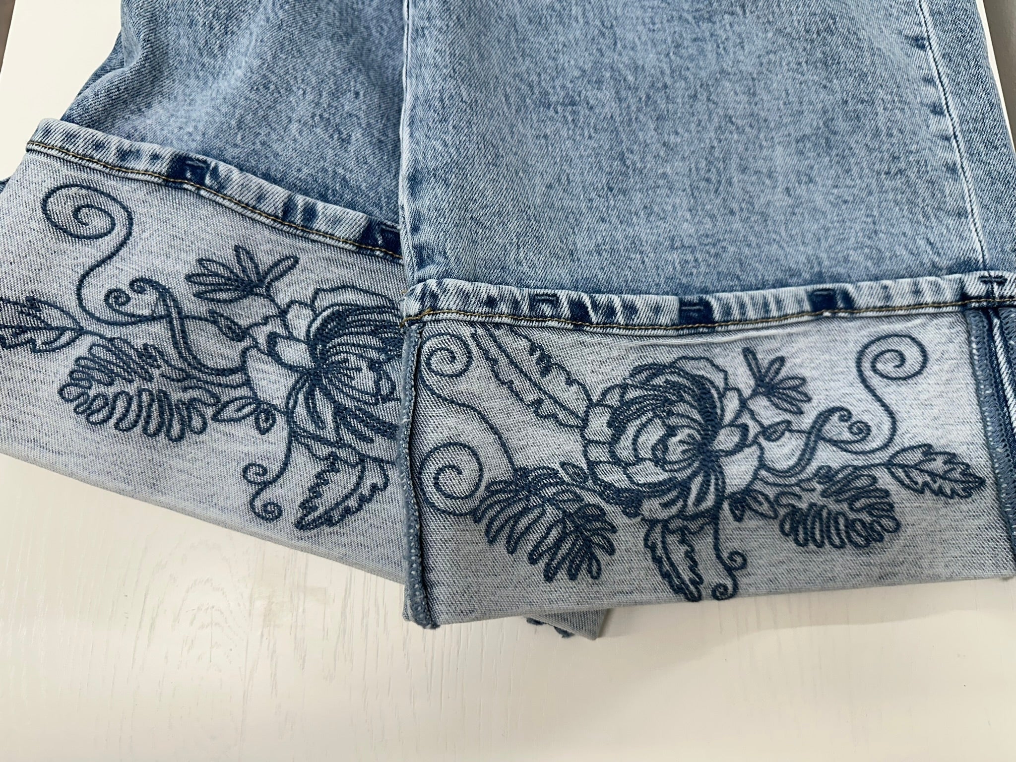 Floral Cuff Wide Leg Jean
