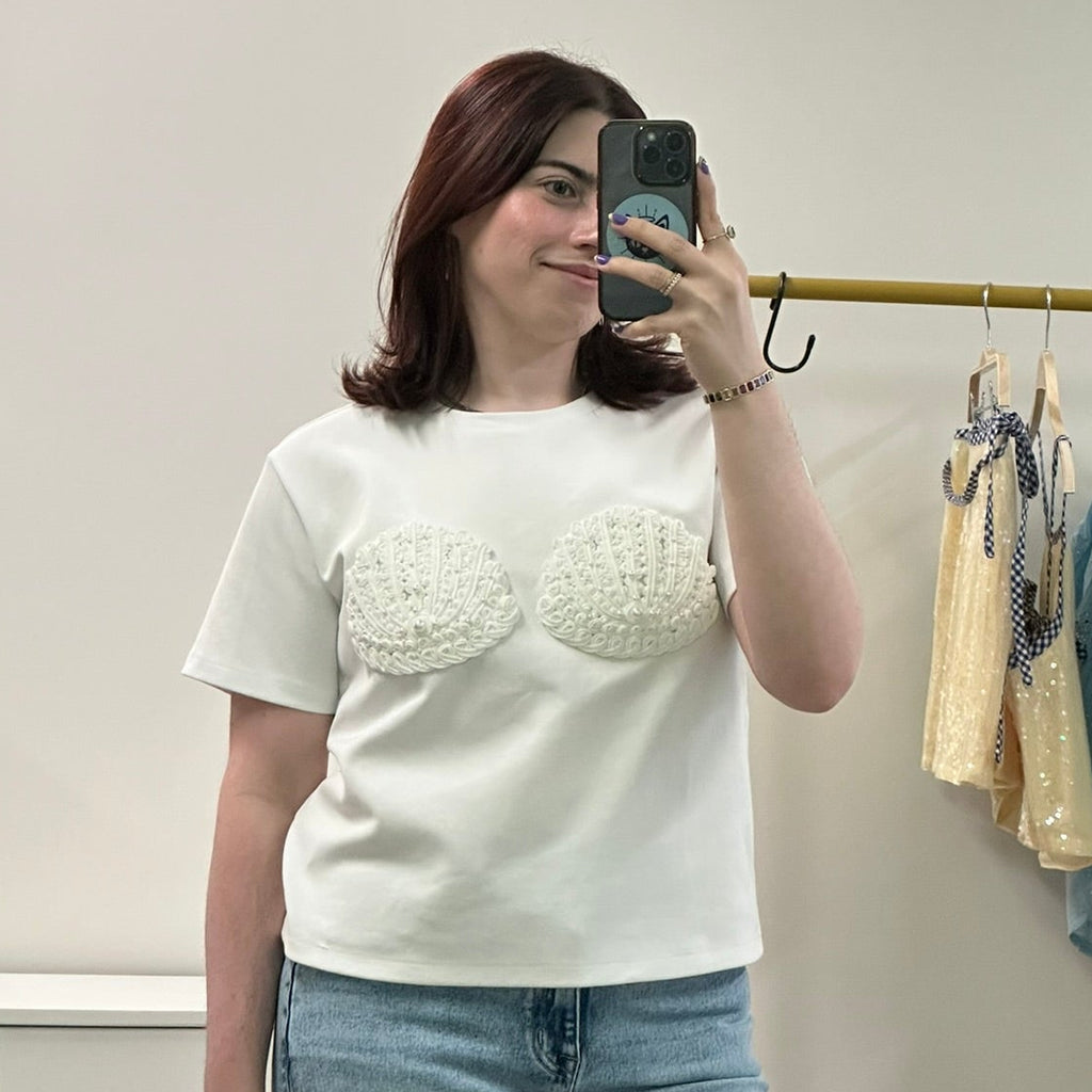 Pearl Seashell Embellished Tee