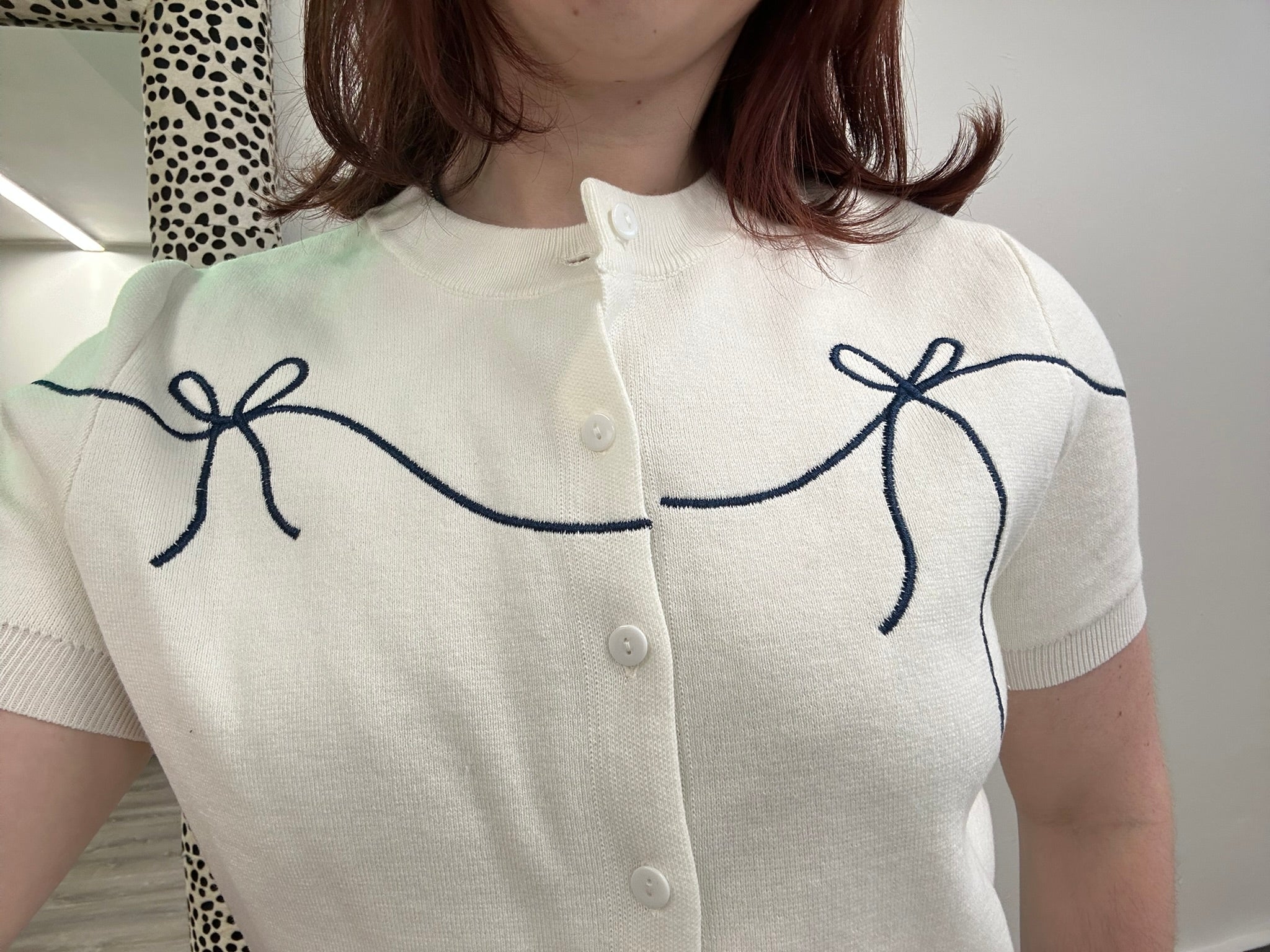 Cream & Navy Ribbon Cardigan