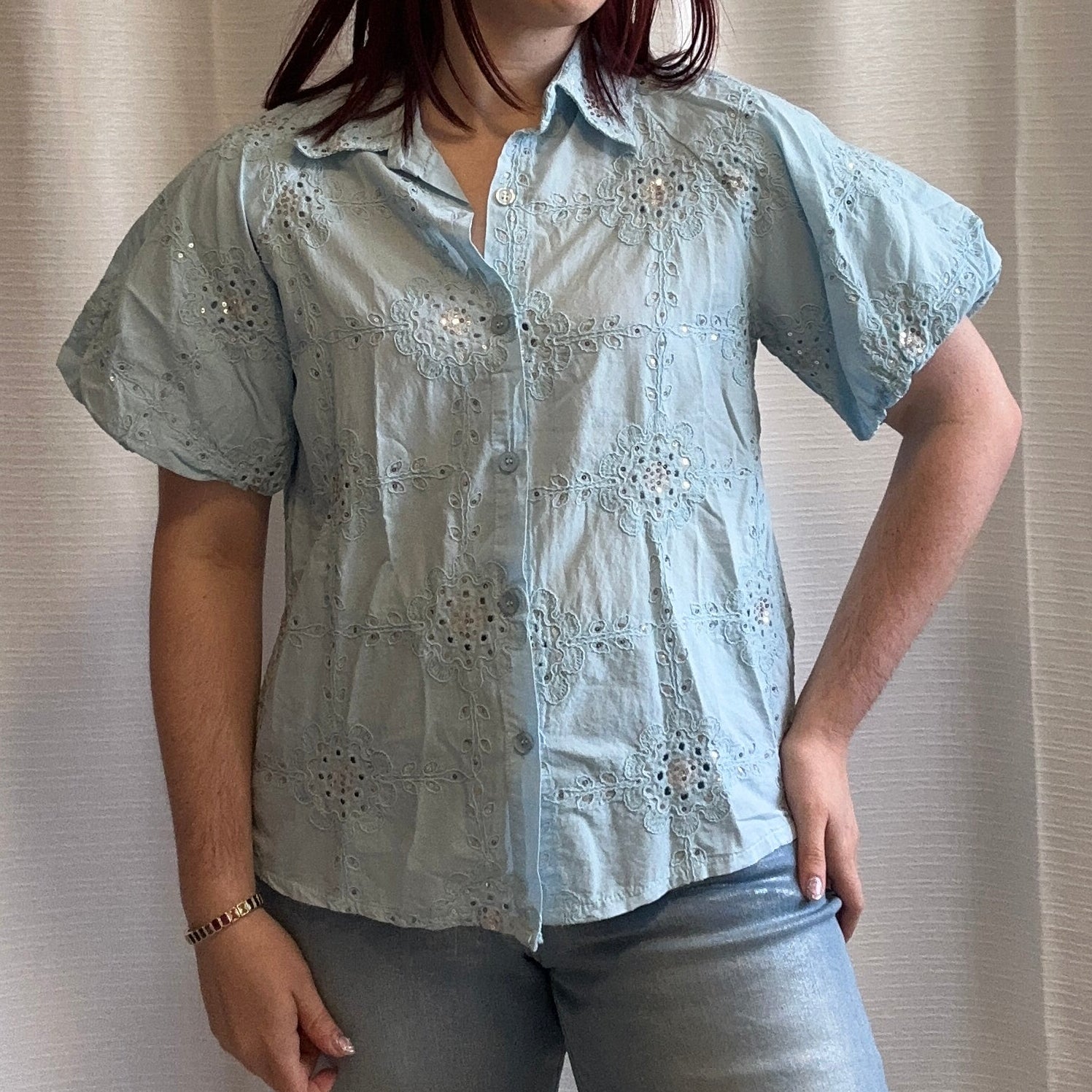 Sky Blue Embroidered Top