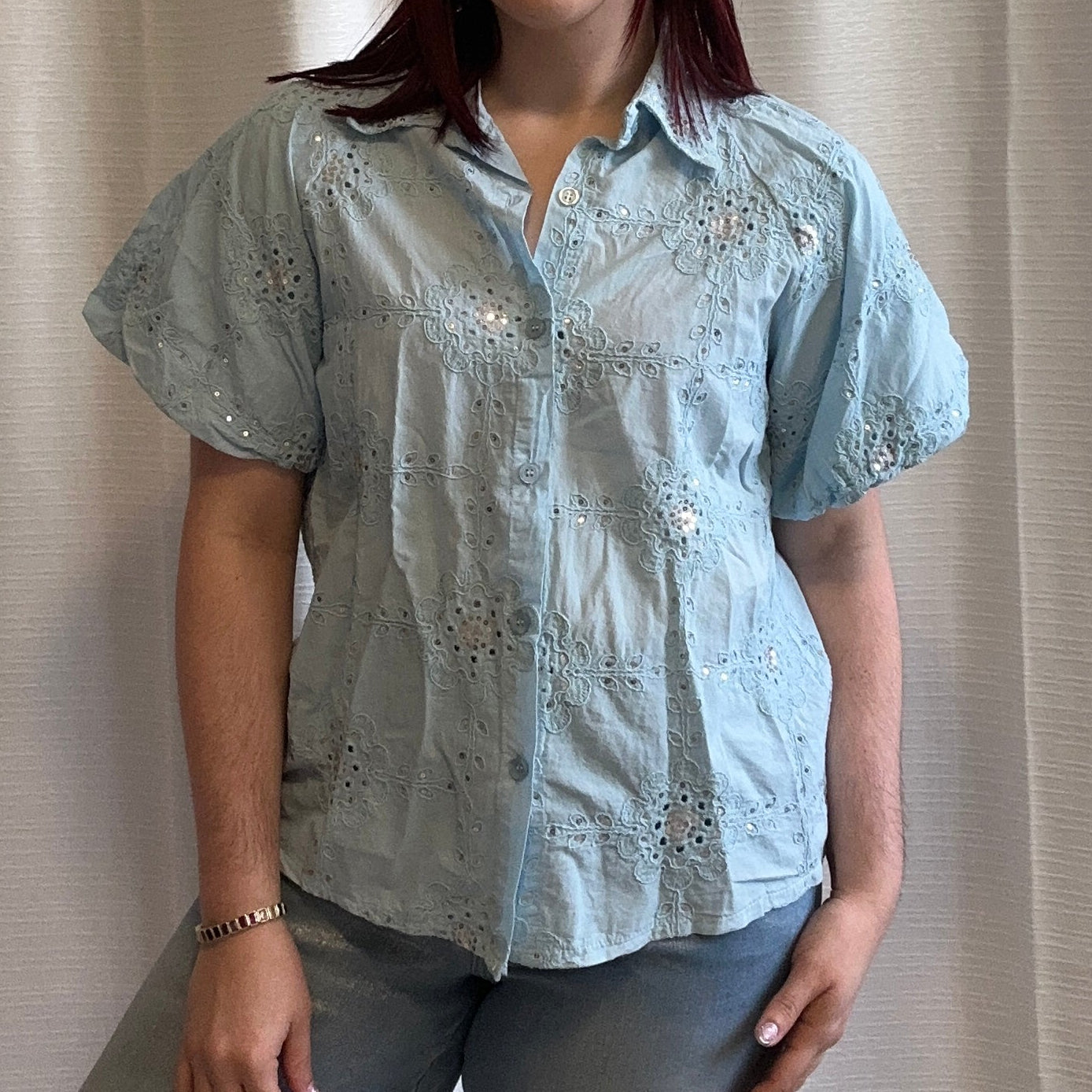 Sky Blue Embroidered Top