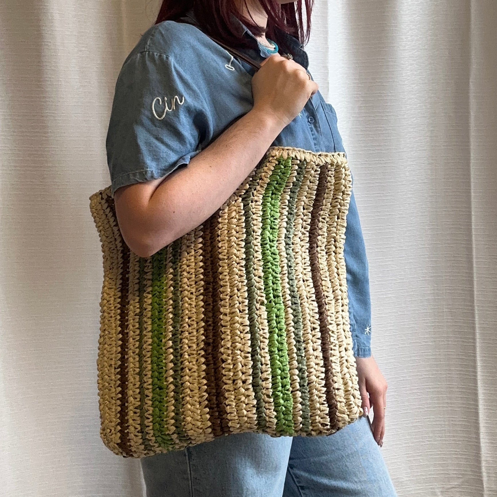 Natural Stripe Woven Tote Bag