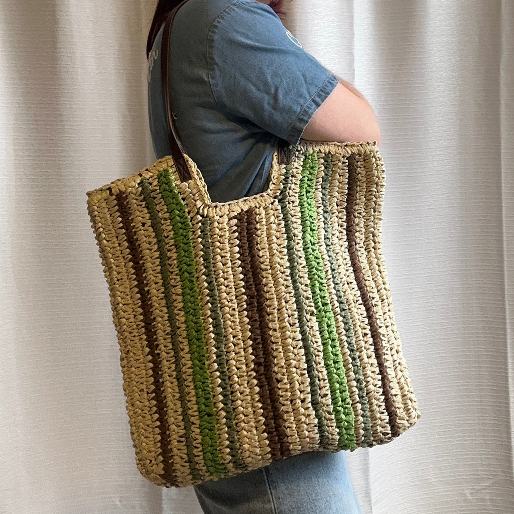 Natural Stripe Woven Tote Bag