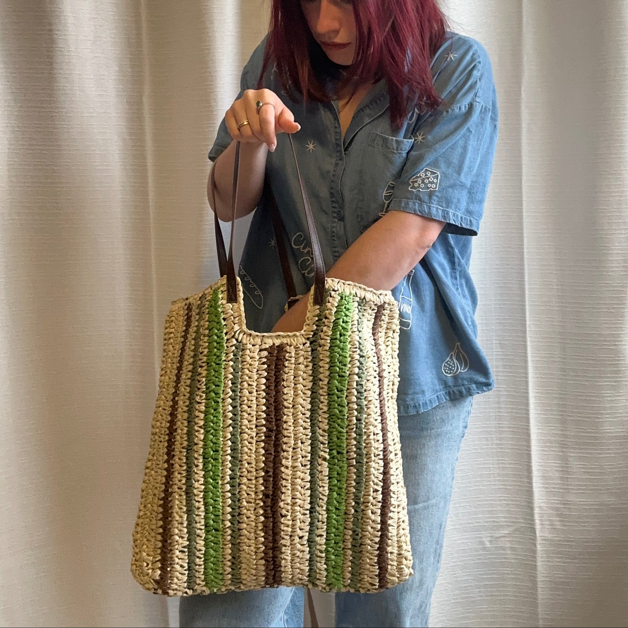 Natural Stripe Woven Tote Bag