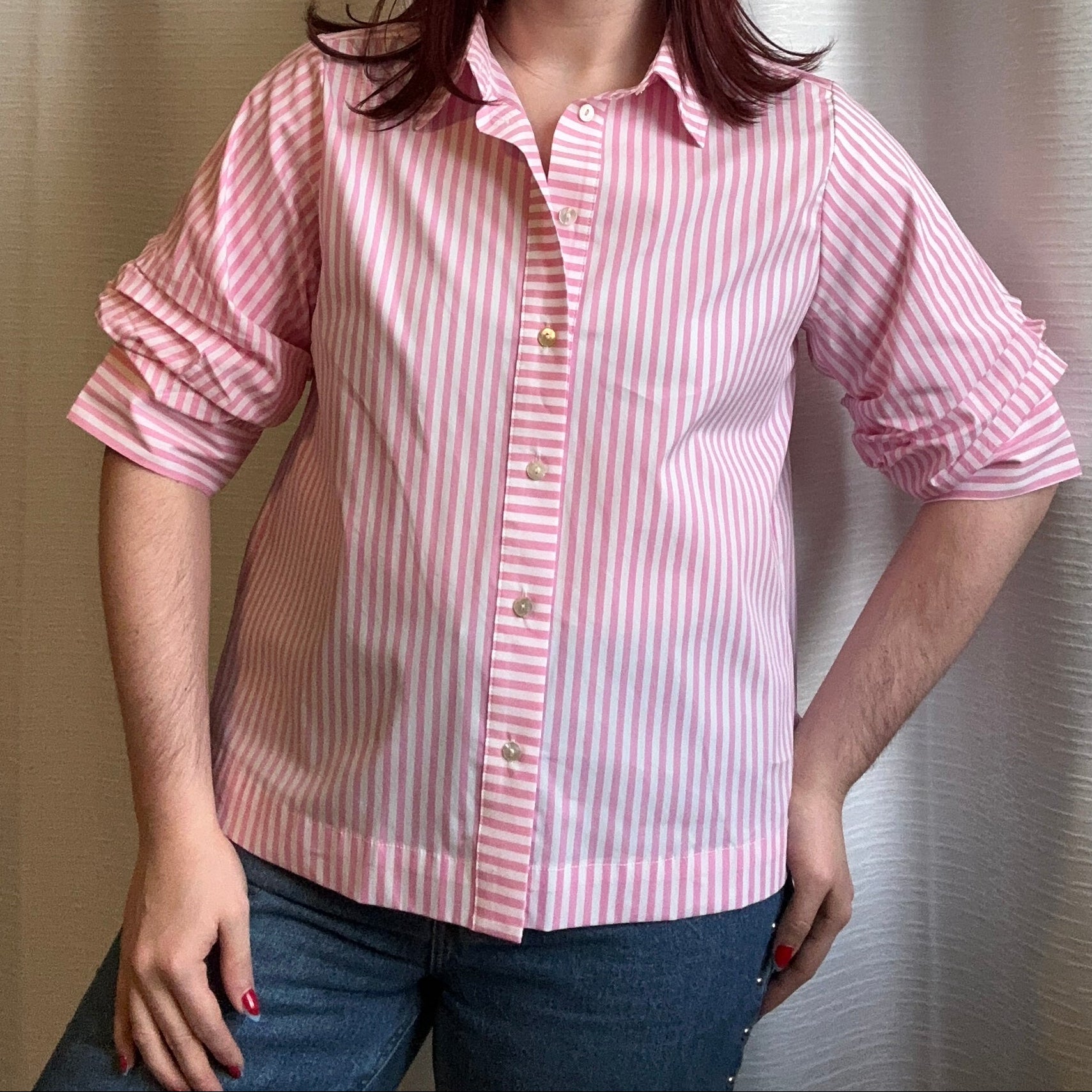 Pink & White Striped Button-Up