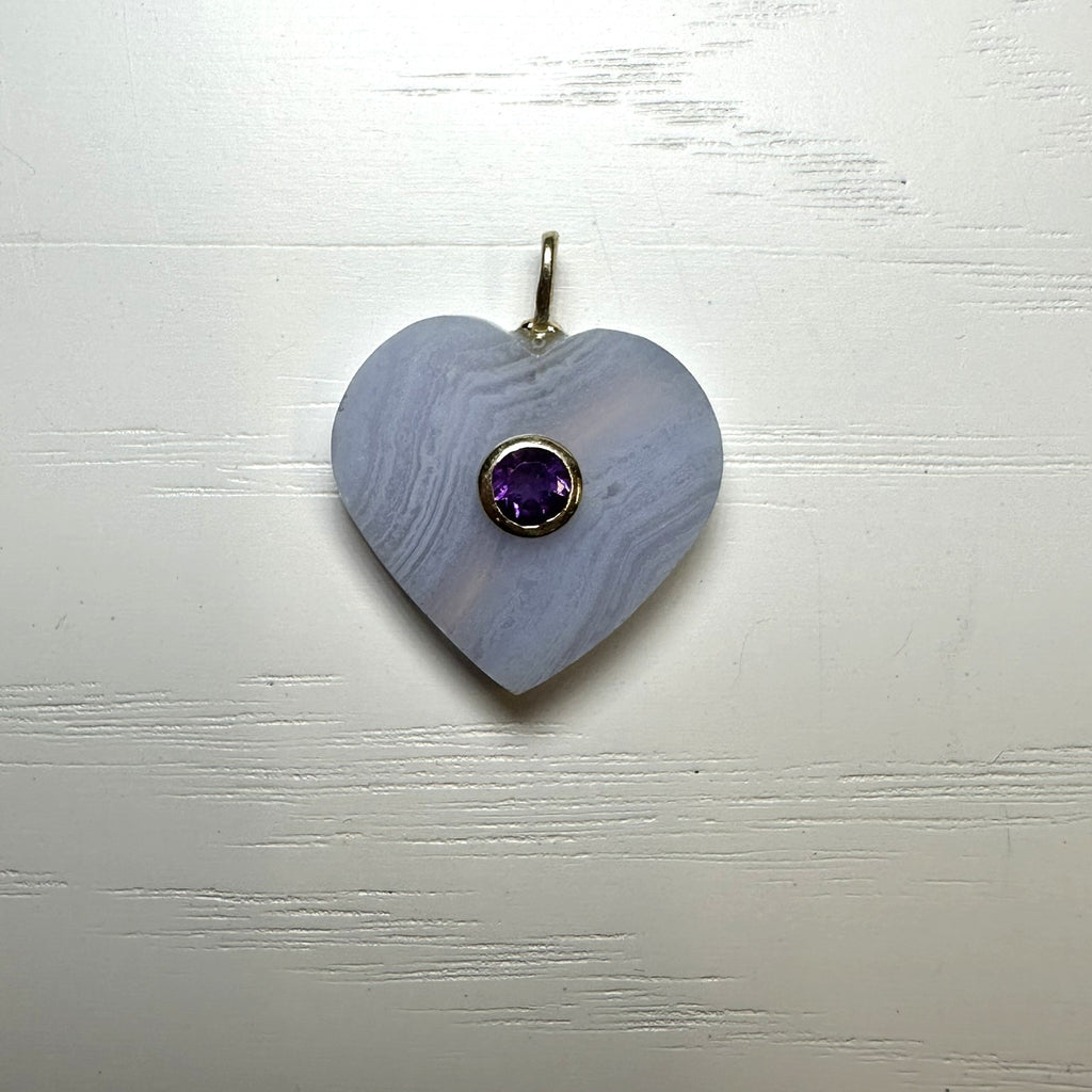 Blue Lace Agate Heart Charm