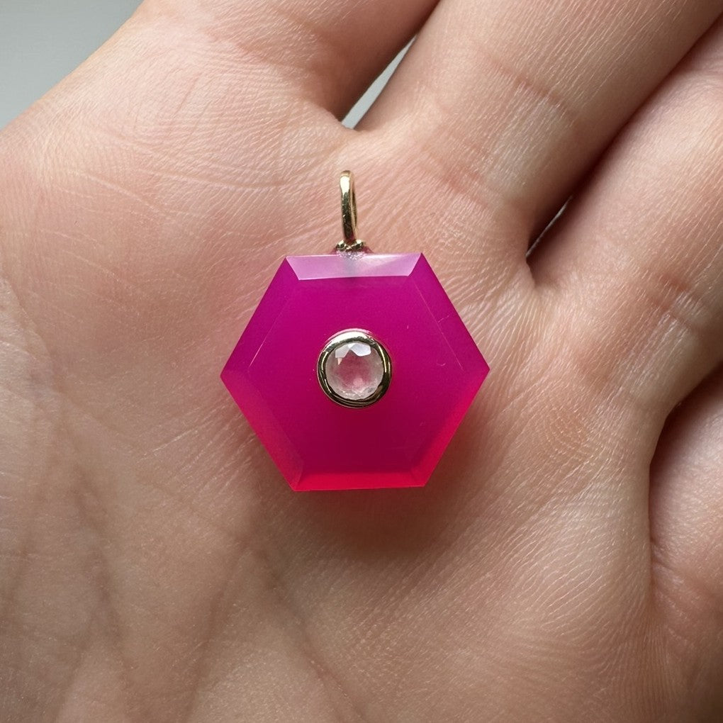 Pink Agate Hexagon Charm